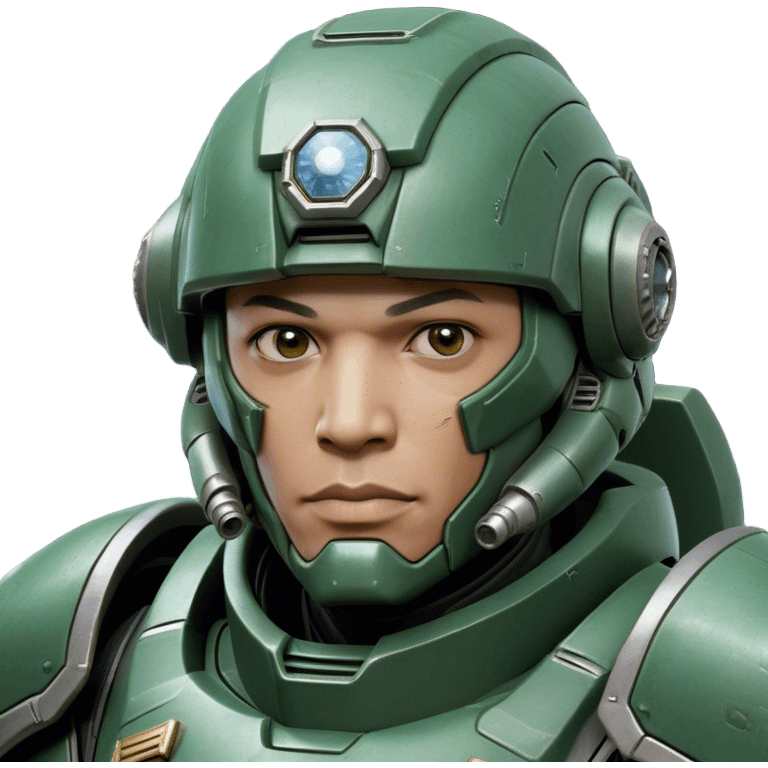 Cinematic Realistic StarCraft Terran Marine Portrait, head tilted dramatically with an exaggeratedly amused expression, blending futuristic grit with a hint of unexpected humor. His steely gaze and determined features, set against intricately detailed tactical armor in dark green and grey, are rendered with lifelike texture and dynamic lighting, high shine, dramatic yet whimsical, capturing the essence of a Terran Marine whose epic strength is accompanied by a playful edge. emoji