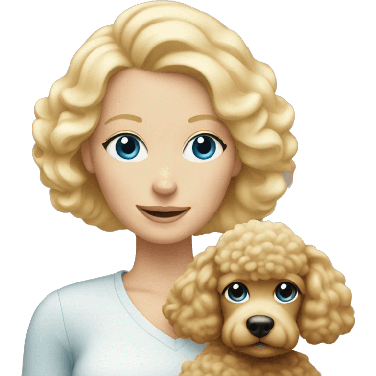 blonde mom has blue eyes holding beige poodle  emoji