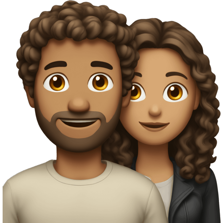 A wheatish girl with dark brown curly hair and her tall wheatish husband with light brown straight hair emoji