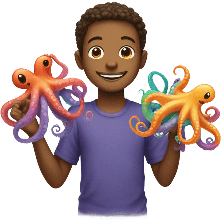 smiling boy holding octopus  emoji