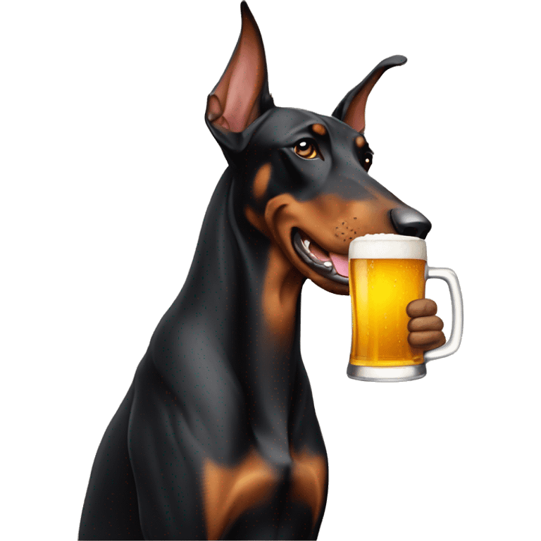 Doberman with glass of beer emoji