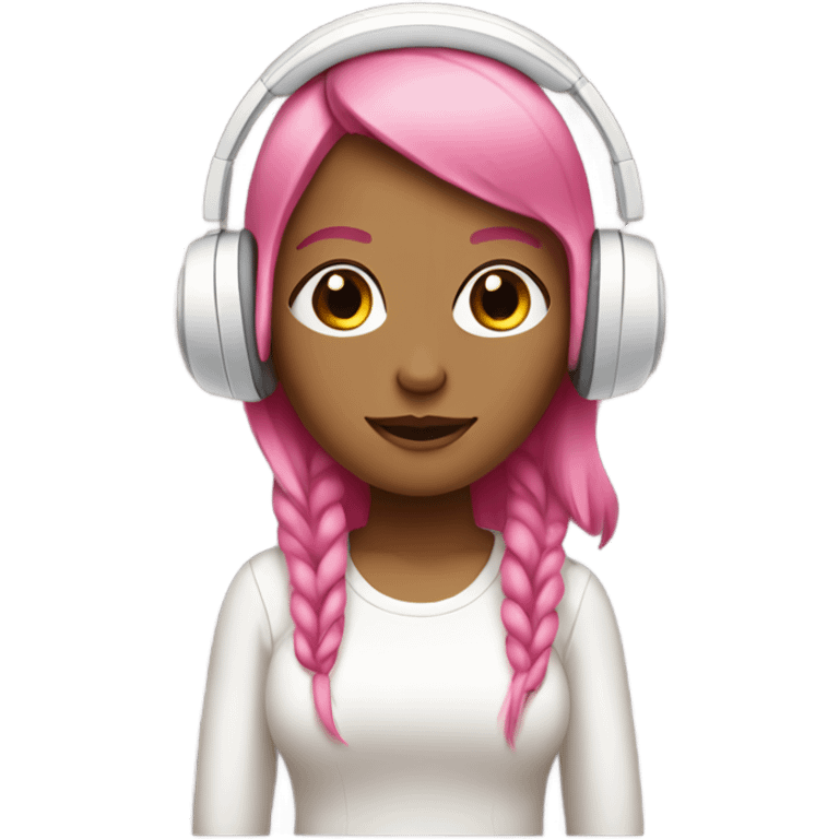 tan girl with pink hair and white headphones emoji