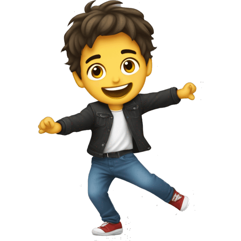 Niño rubio con el pelo largo bailando emoji