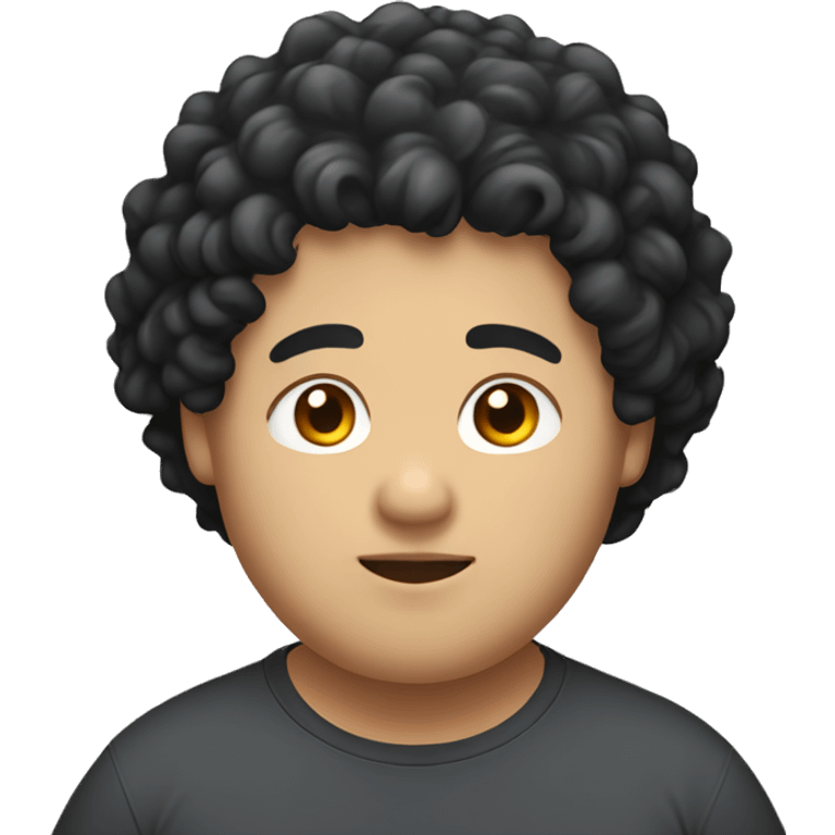 Asian, overweight, young man, black curly hair. emoji