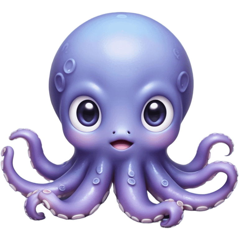 Cinematic Cute Shy Baby Octopus Portrait Emoji, Tentacles tucked slightly inward in an adorably bashful pose, featuring a softly glowing, round light blue-purple body with enormous, soulful eyes peering out timidly, Simplified yet irresistibly adorable features, highly detailed, glowing with a delicate, soothing marine radiance, high shine, quiet yet expressive, stylized with an air of gentle mystery, soft glowing outline, capturing the essence of a tiny, shy deep-sea creature that seems as if it could slowly peek out and explore the world with cautious curiosity! emoji