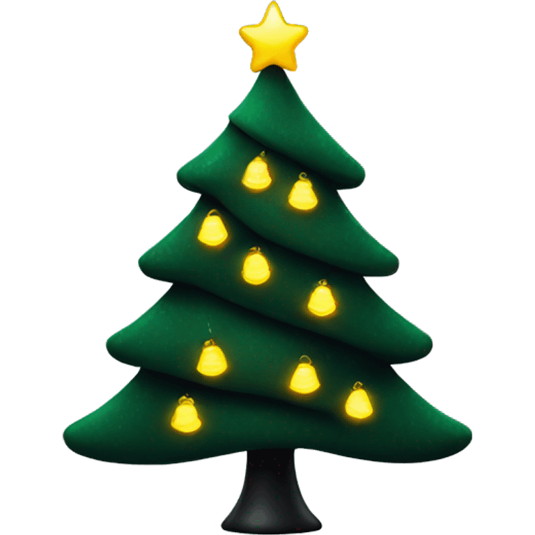 A dark green Christmas tree with black decorations and yellow lights emoji