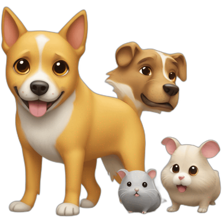 yellow dog, brown dog and a gray hamster emoji