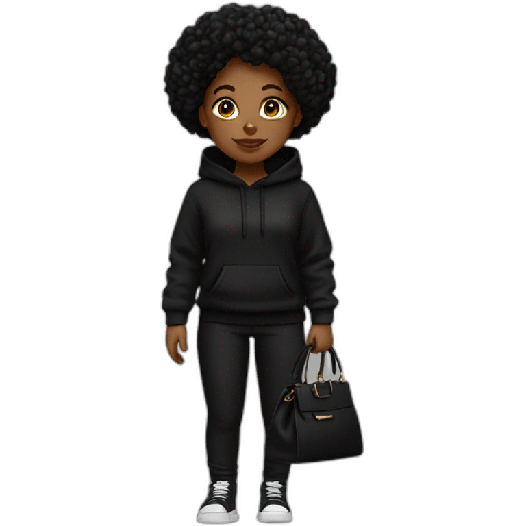 Black girl black hoodie black pant and black handbag emoji