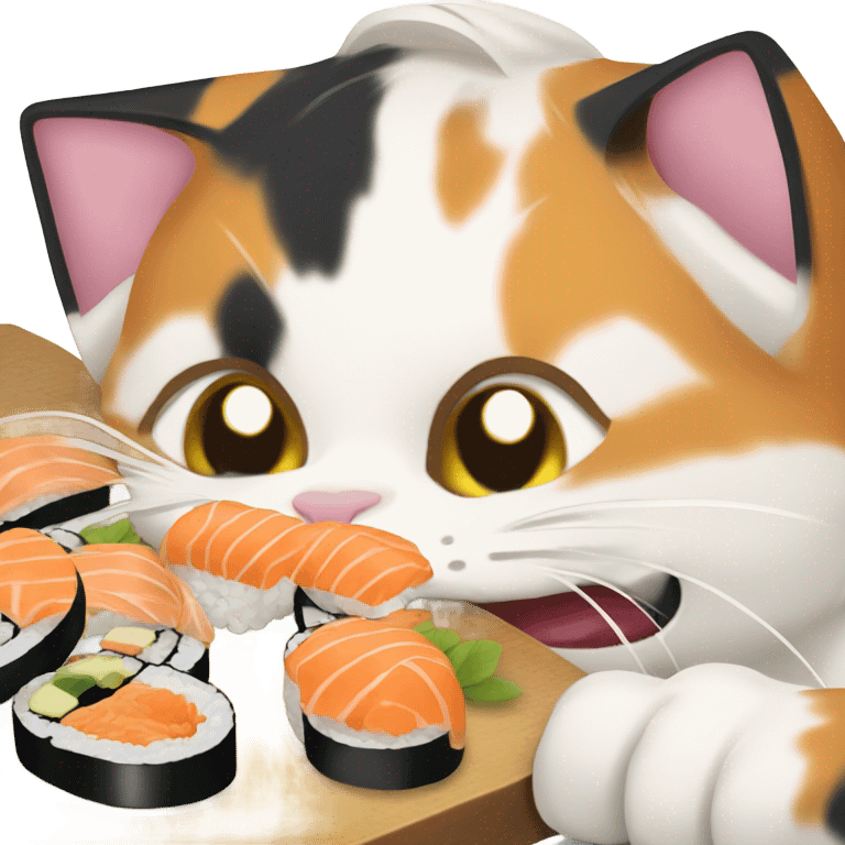 Calico cat eating sushi emoji