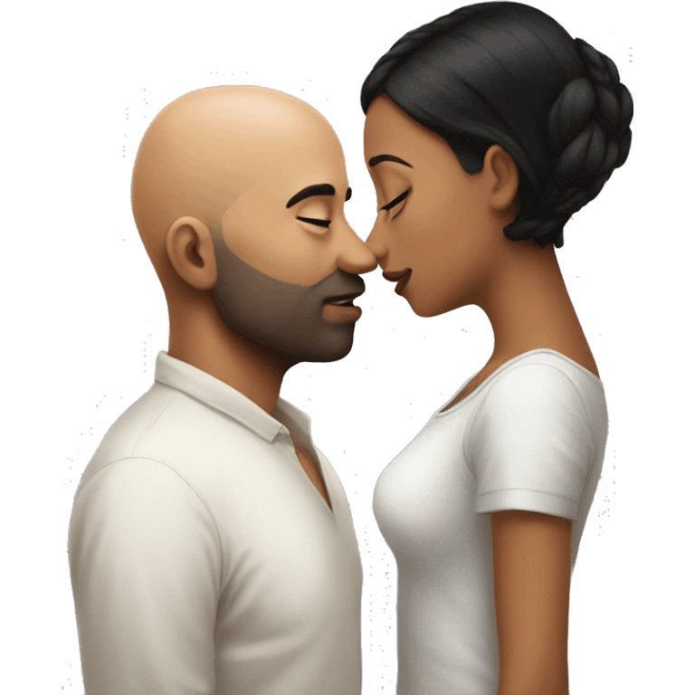 Bald man kissing black haired girl emoji