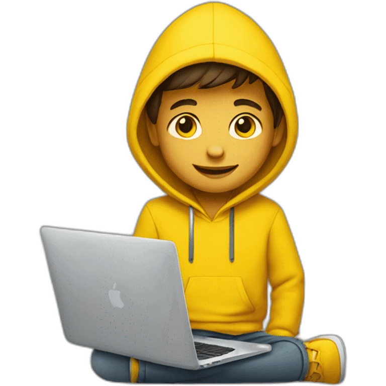 A boy with Macbook wearing yellow hoodie emoji