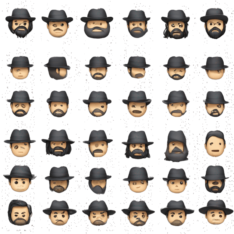 Fat man with long black hair a dark gray beard and  a Panama hat emoji