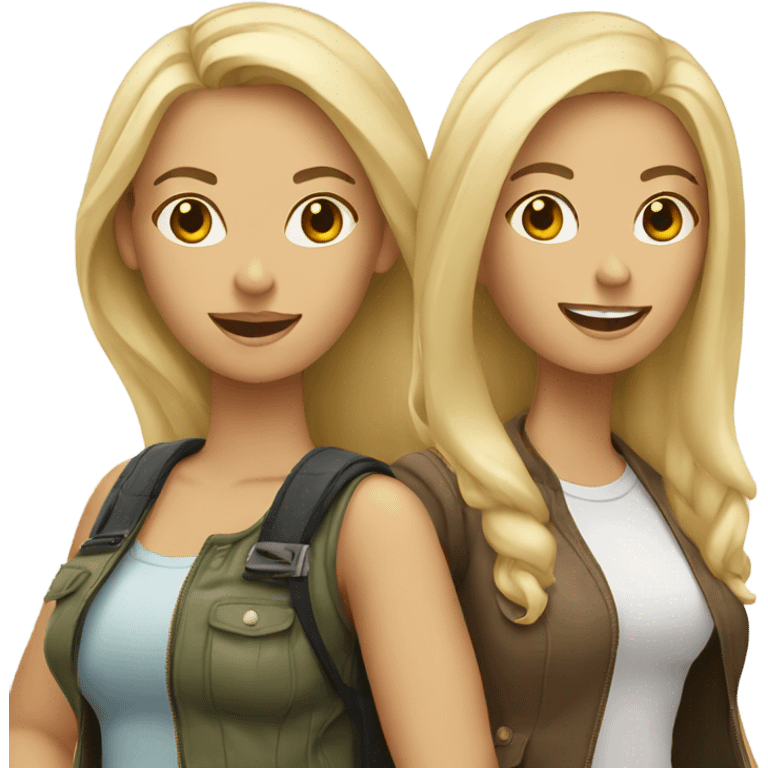 Two blonde women, 1 brunette, traveling emoji