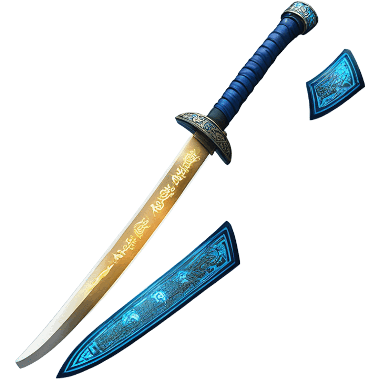 blue glowing katana with accent words  emoji