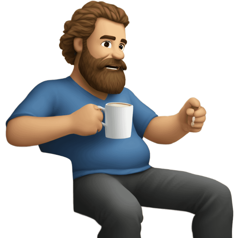 Big bearded man drinking coffee who loves Star Wars in lounge  emoji