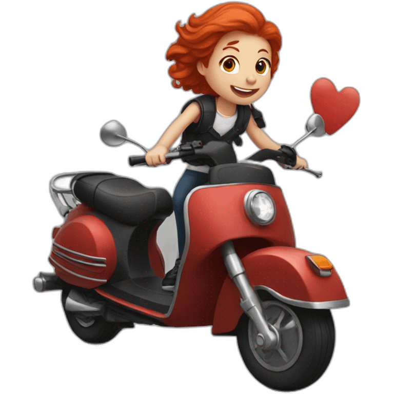 Red Headed boy riding a black scooter with a girl on the back emoji