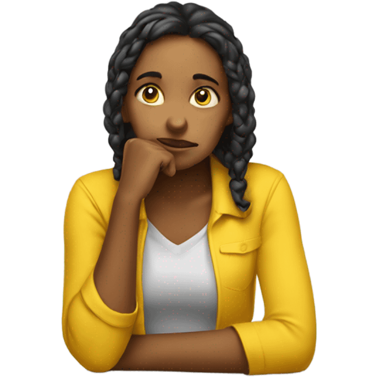 yellow girl thinking with hand on chin emoji