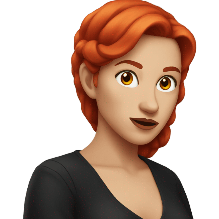 Woman with long red hair and black horns emoji