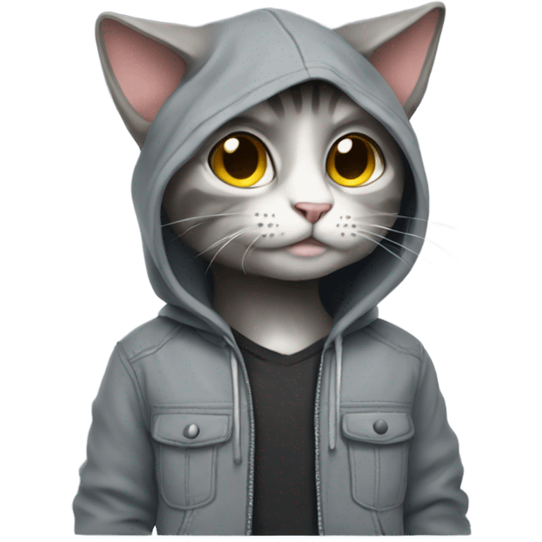 Cat with gray hoodie and gun emoji