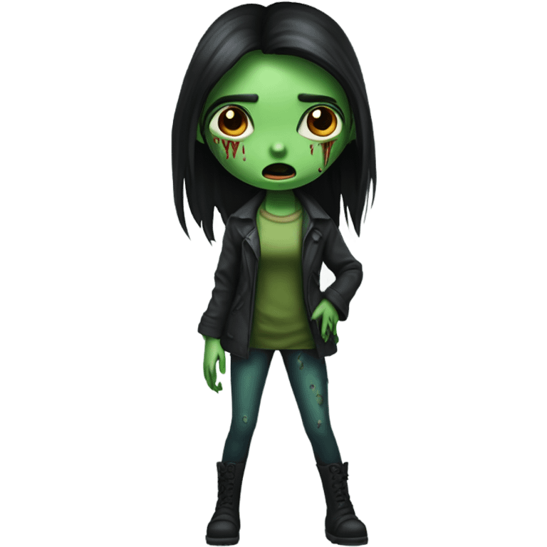 JUST ONE BRUNETTE zombie girl in horror green skin and long black hair emoji