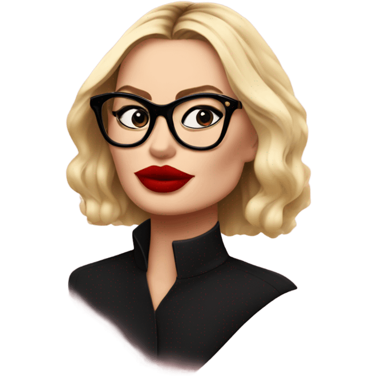 Margot Robbie, red kisses, wearing black glasses  emoji