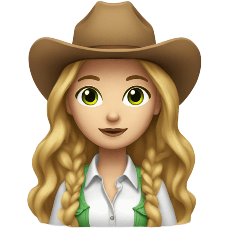 White cowgirl with long light brown hair with green eyes emoji