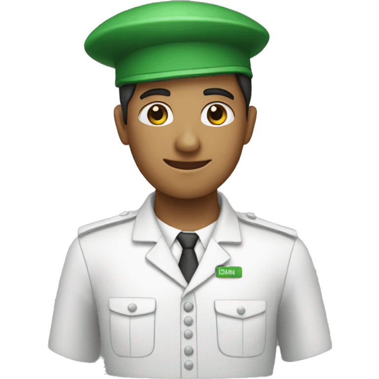 attendant wearing green emoji