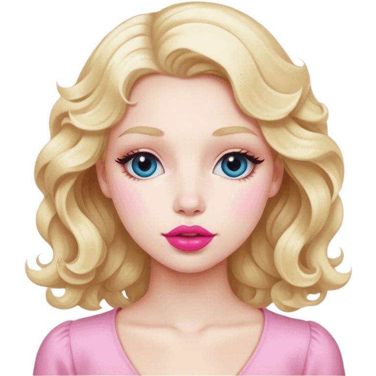 Parisian girl, white skin, blonde hair, pink lips, wave hair emoji