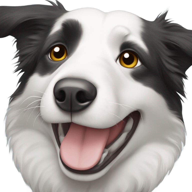 Border collie, one half of face white including white ear, one half of face black including ear emoji