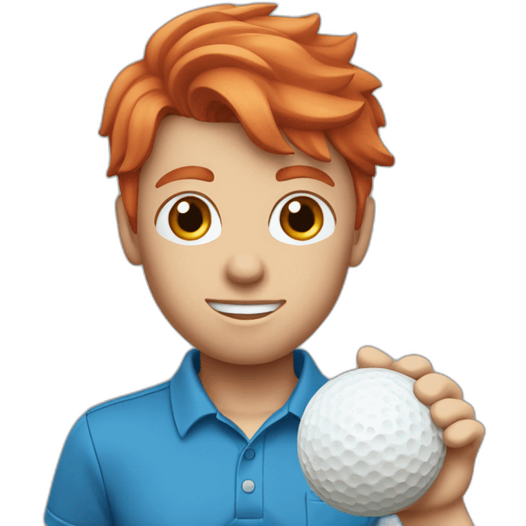 Red hair with blue shirt hitting a golf ball emoji