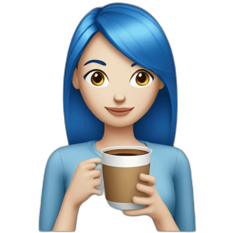 Ginger straight hair and blue eyes woman drinking a coffee  emoji