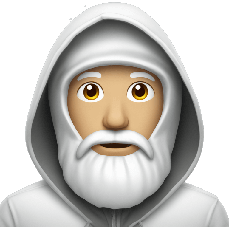 Russian man with beard in a hood covered with snow emoji