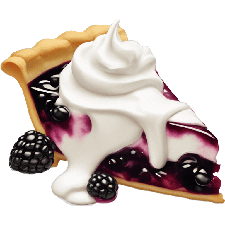 slice of blackberry pie with a dollop of whip cream, very emoji style emoji