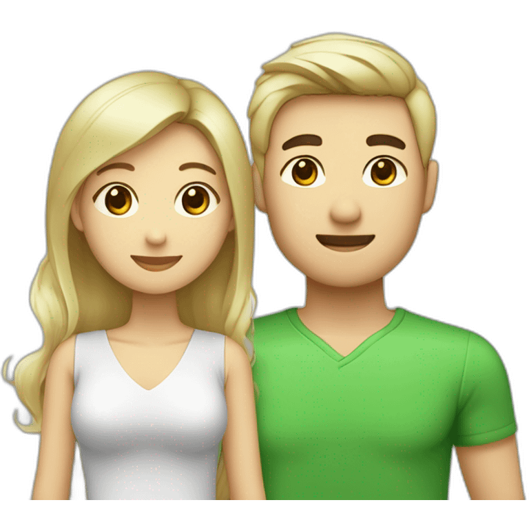 Un couple mignon composé d’un homme aux cheveux noir asiatique et d’une femme au cheuveux blond et au yeux vert emoji