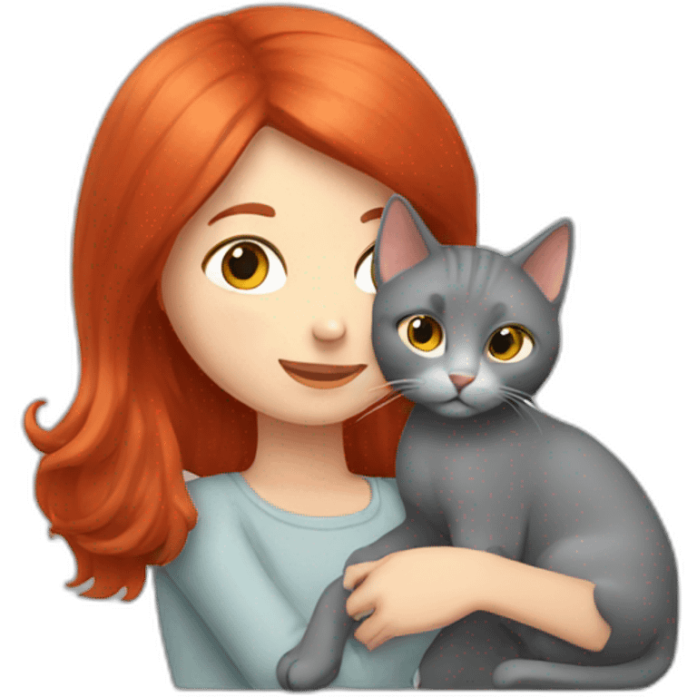 Red hair girl petting her grey cat emoji