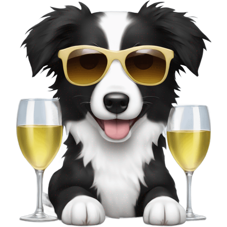 Border collie puppy with sunglasses and glass of white wine emoji