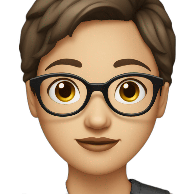 A girl with short brunette hair with a big triangular nose, big eyes and spectacles  emoji