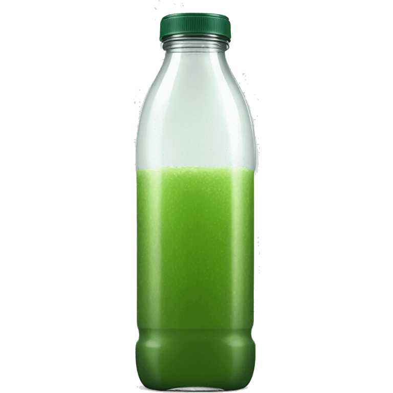 aesthetic green juice in tall clear full plastic drink bottle with white lid realistic soft textures emoji