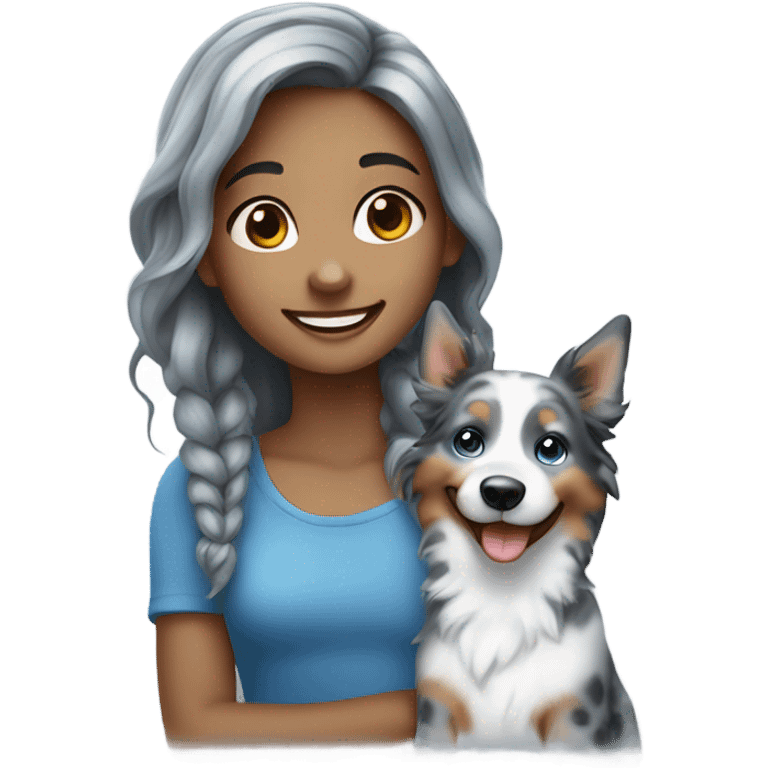 smiling girl with blue Merle emoji