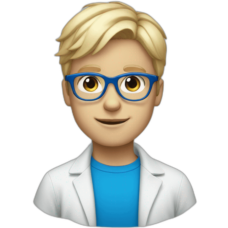 blonde boy wearing dark blue glasses with blue eyes emoji