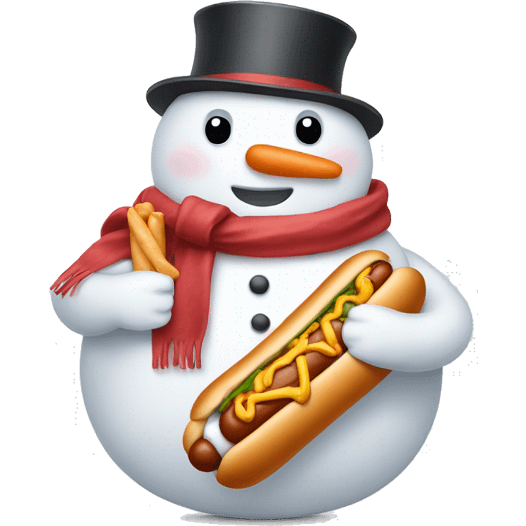 Overweight snowman holding a hotdog emoji