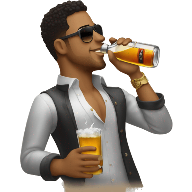 Dominican bachata artist Anthony Santos drinking rum out of the bottle emoji