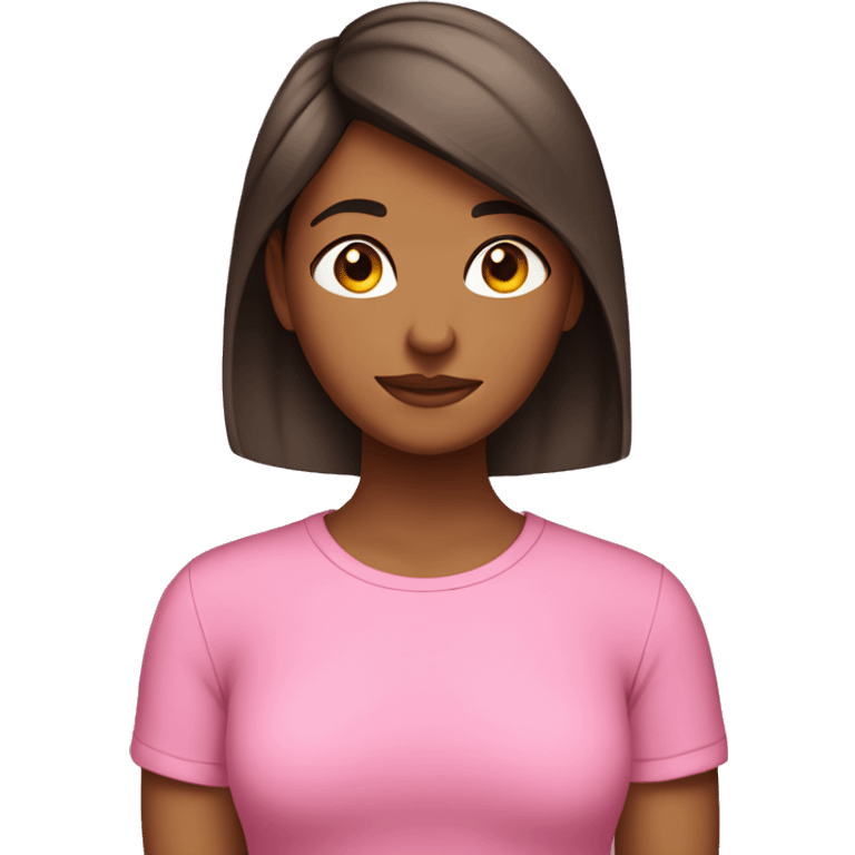 Brown girl with short hair in a pink shirt shyly putting her hair behind her ear  emoji