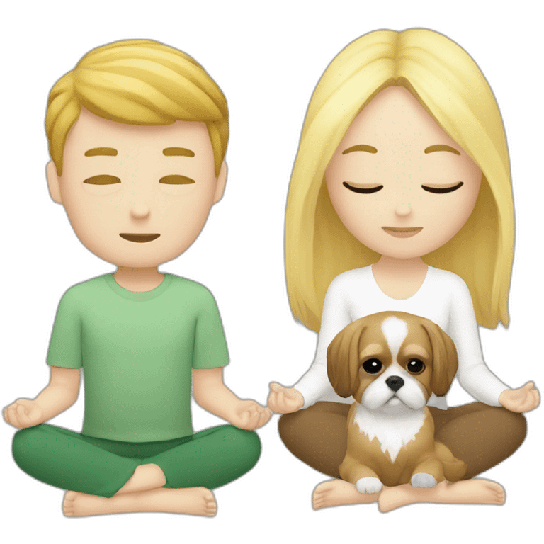 a white boy meditating, and a blonde with a shih tzu emoji