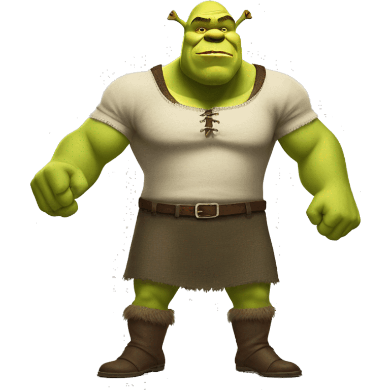 Shrek standing far away flexing like Arnold emoji