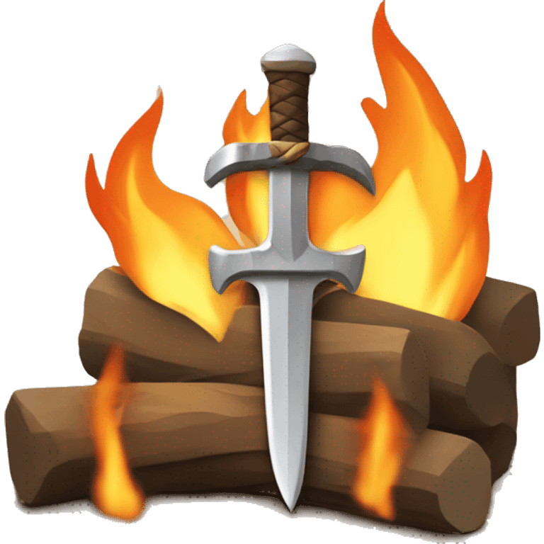 A person with a sword near a blocky campfire emoji