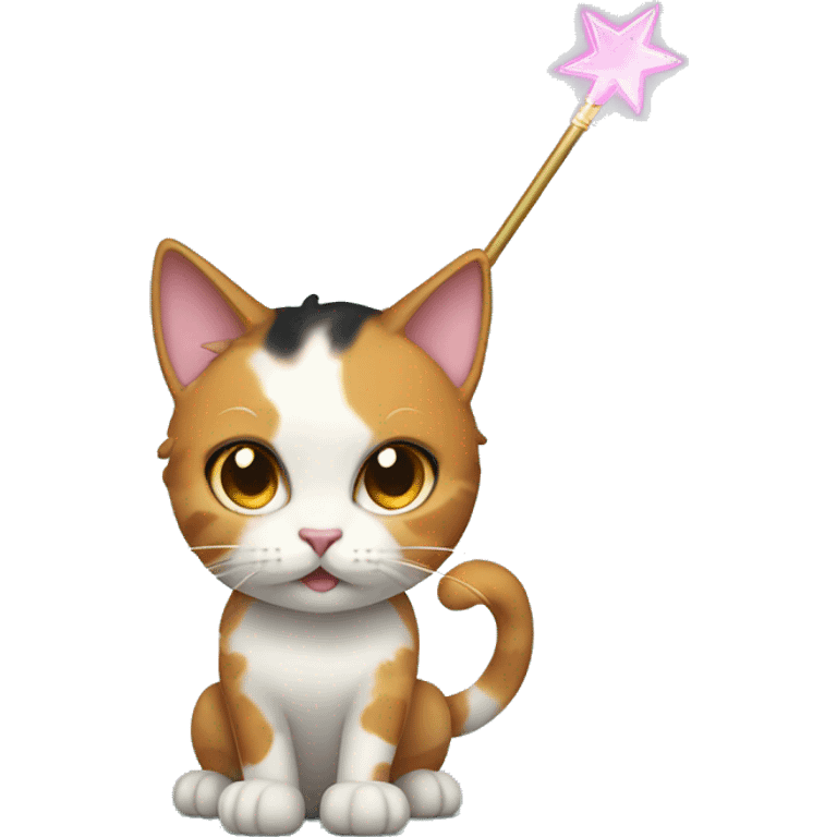  Calico cat with magic wand emoji