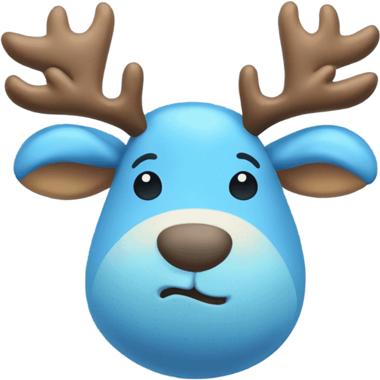 A cute blue stuffed animal resembling a cartoon moose or reindeer, with soft rounded horns, a smiling face, and a light blue belly. It has a friendly and cuddly appearance, perfect for kids or as a comforting plush toy.” emoji