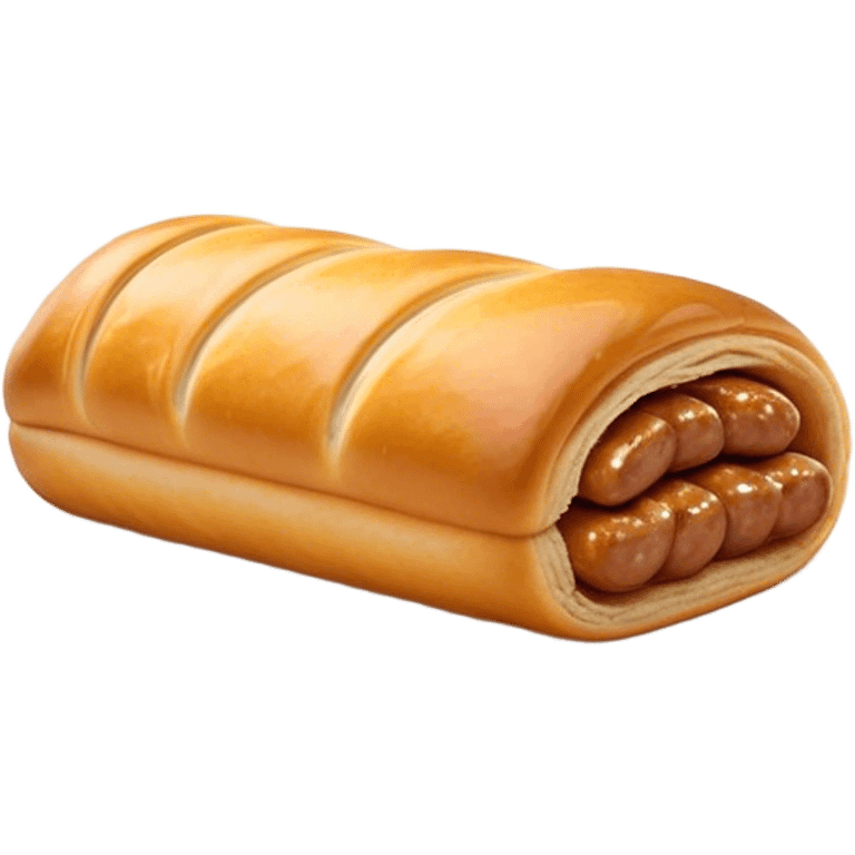 Cinematic Realistic Sausage Roll Dish Emoji, depicted with a crisp, golden pastry wrapped around flavorful sausage, rendered with detailed textures and appetizing lighting. emoji