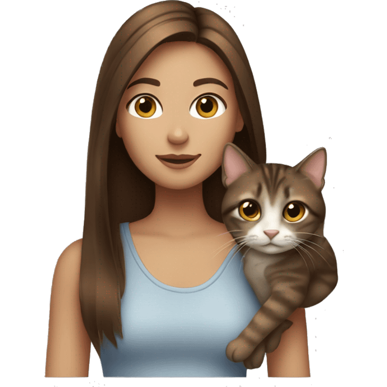 brown straight hair girl with a cat emoji